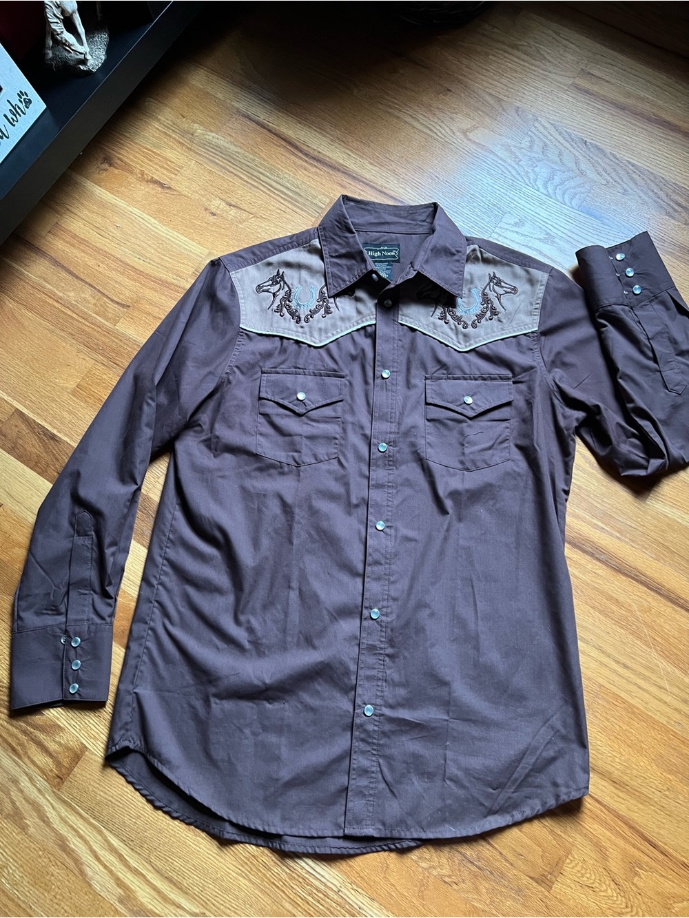 Vintage High Noon Western Long Sleeve Snap Button Shirt Size Medium Brown
